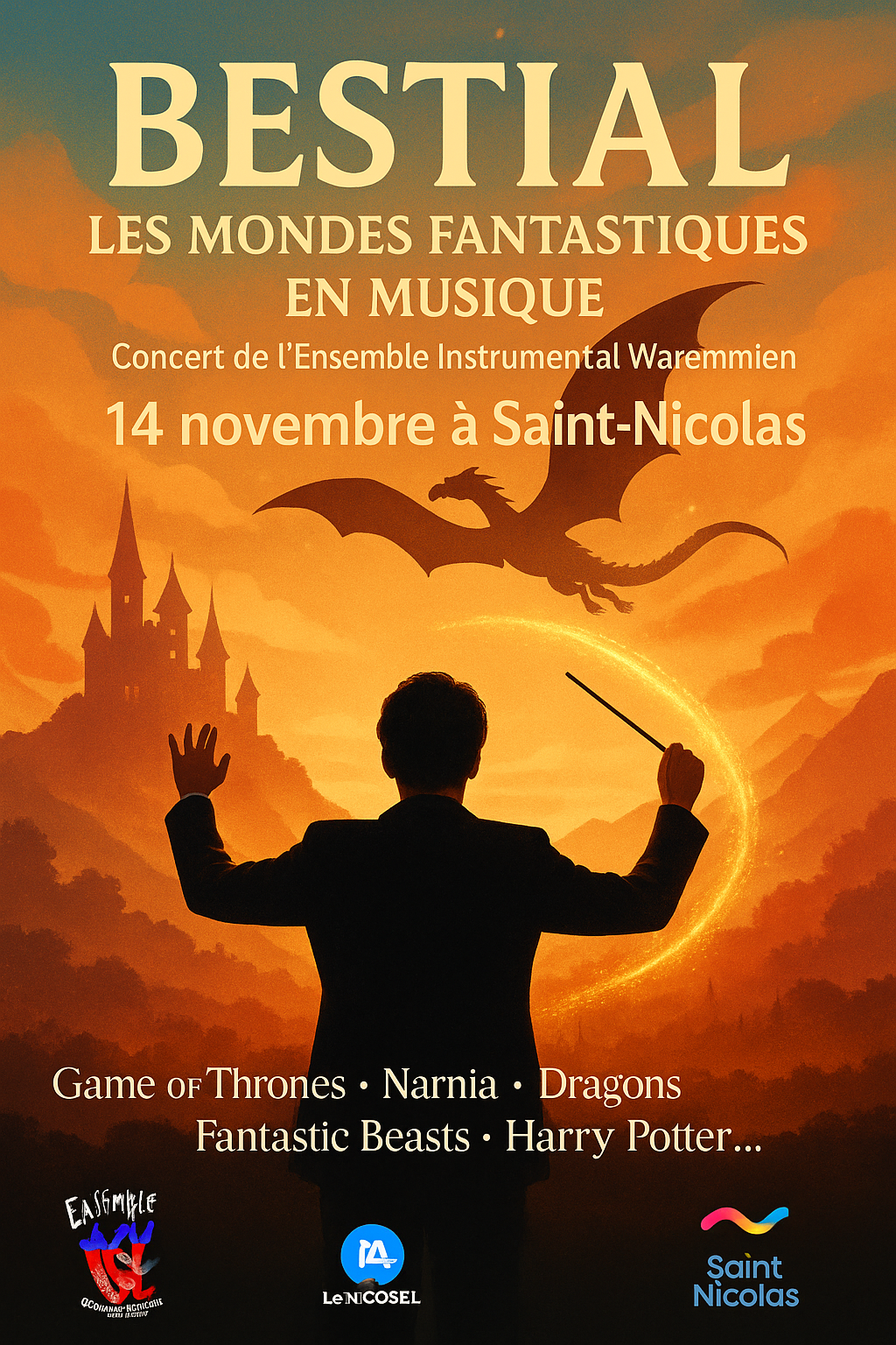 Concert fantastique à Saint-Nicolas – Ensemble Instrumental Waremmien – Bestial : musiques de films et créatures magiques